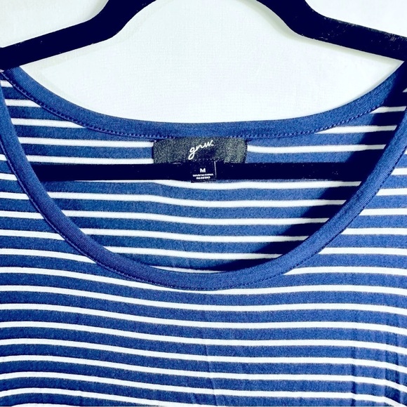 GNW Women’s Sz Medium Blue & White Striped Long Sleeve Lace Trim Top Tunic - Picture 3 of 5